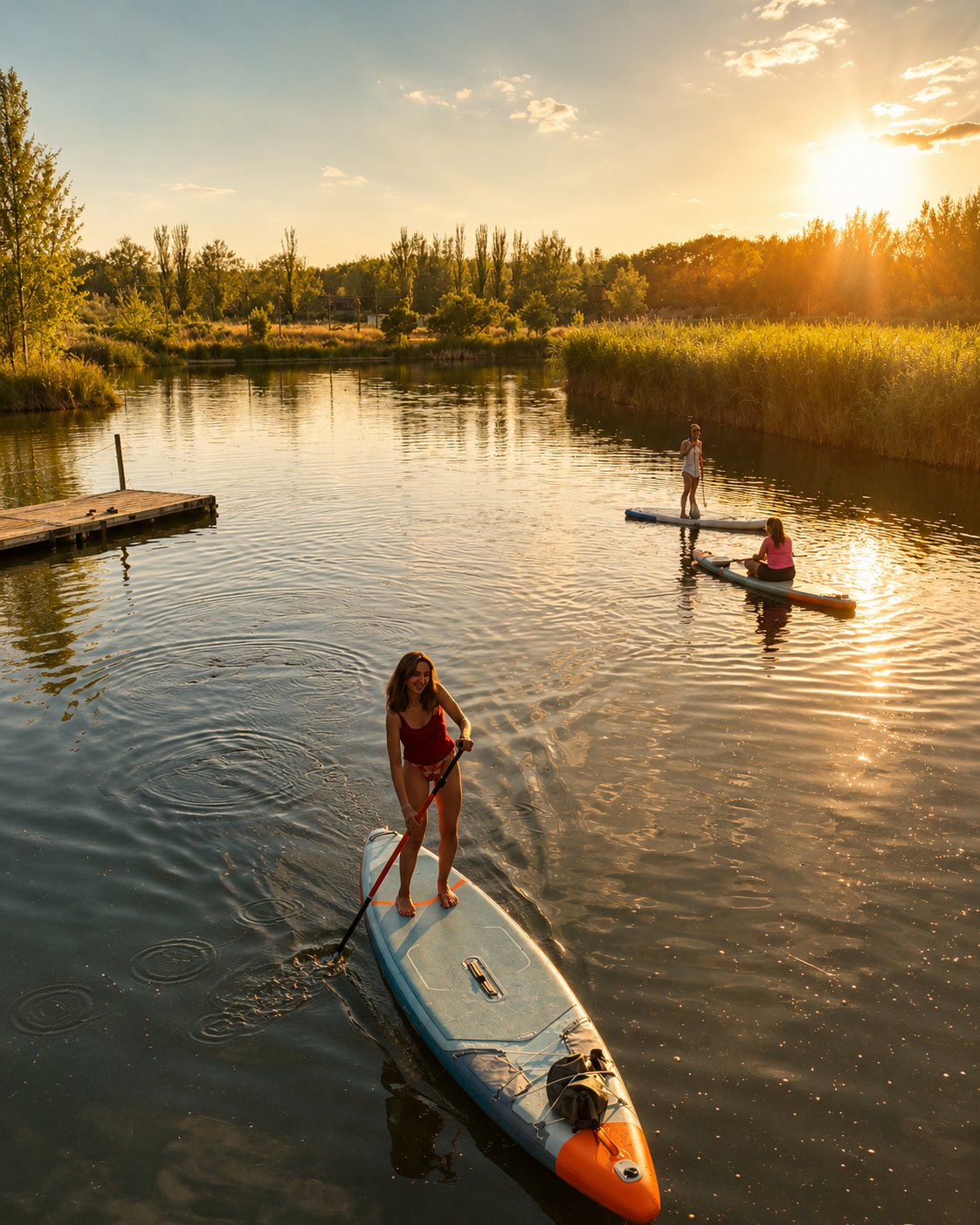 Clase de paddle surf en grupo reducido en el Parque del Agua de Zaragoza.